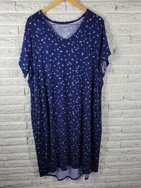 Joyspun Women's Plus Size 3X Nightgown Blue Pink Geometric Short Sleeve GEO61E
